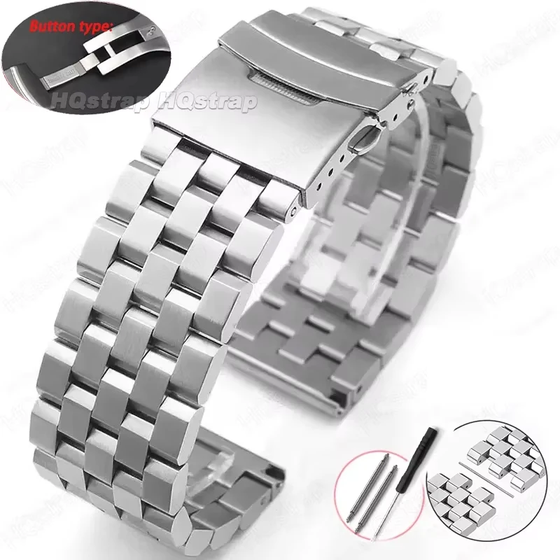 Hochwertiges, komplett massives Edelstahl-Uhrenarmband, 18 mm, 20 mm, 22 mm, 24 mm, 26 mm, flache Schnittstelle, Armband mit Werkzeug, Armband aus Metall