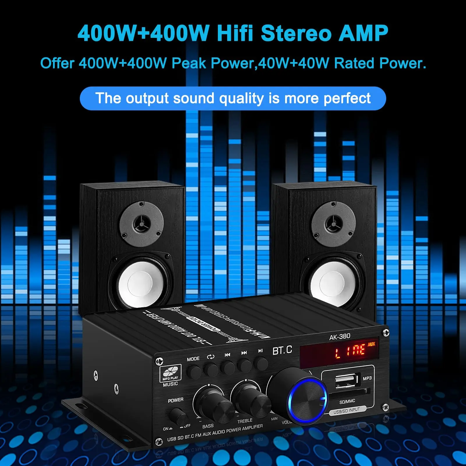 YKDAWN-Amplificateur de puissance HIFI pour voiture domestique, haut-parleur d\'ampli audio stéréo BASS, son de voiture de classe D, AK380, AKsuspec,