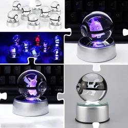 3D Pokemon Crystal Ball Pikachu Mewtwo Figure Children Toy Pokeball Crystal Pokemon Glass Ball Lamp LED Night Light Base Gift