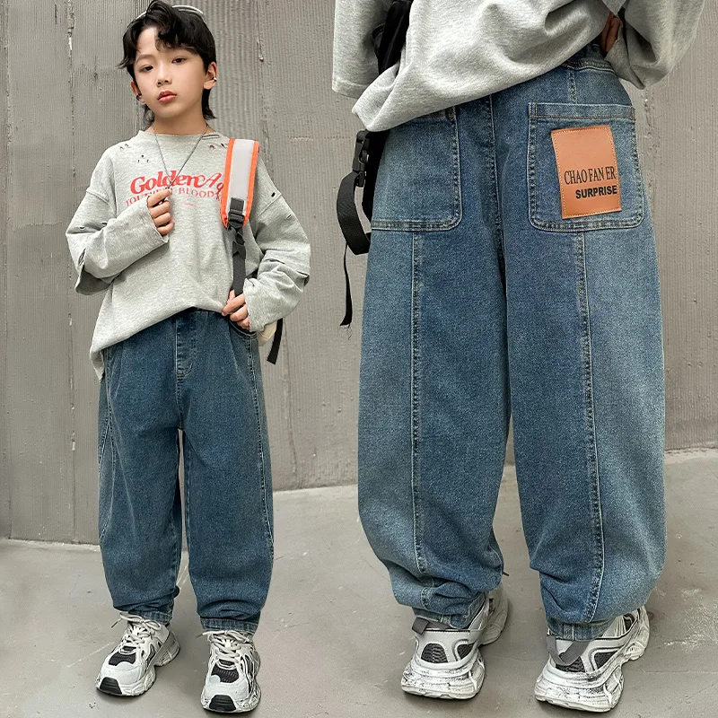 New Autumn Vintage Blue Kids Children's Baggy Jeans for Boy Loose Casual Denim Pants Trousers 4 5 6 7 8 9 10 11 12 13 14 Years
