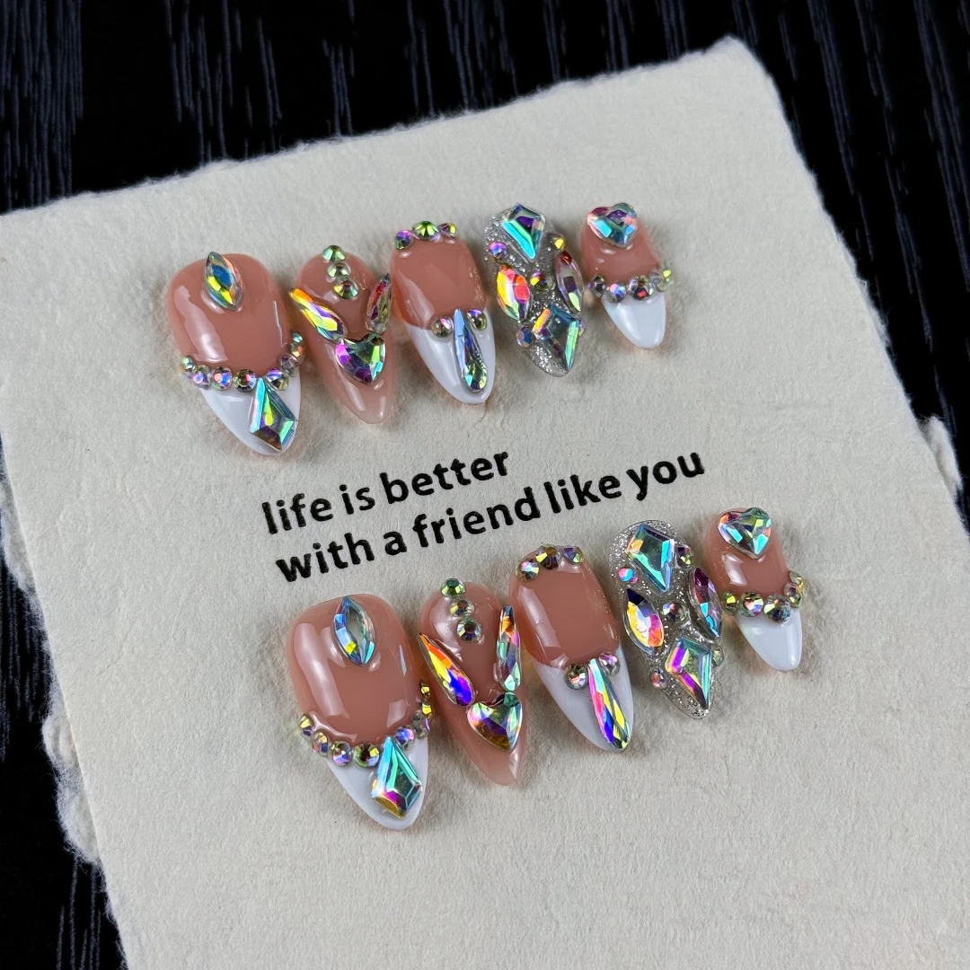 10pcs High-end Luxury-luxurious style design, hand-painted three-dimensional heart-shaped diamonds, dazzling multi-layered diamo