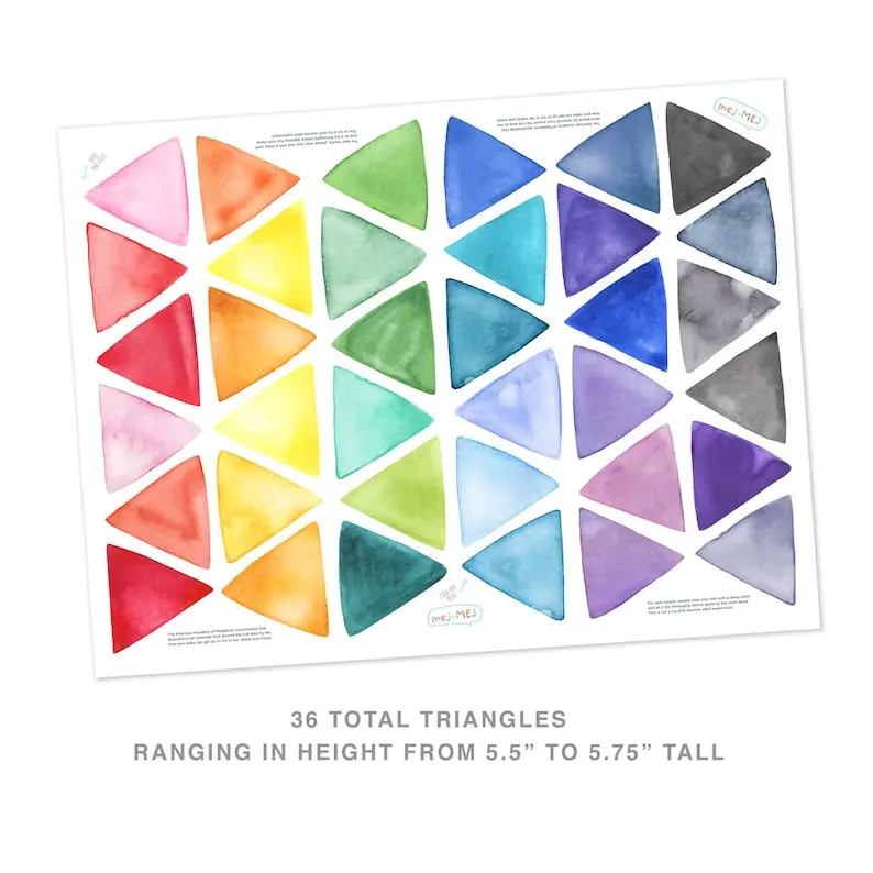 Large Rainbow Watercolor Triangles - Fabric Wall Decal - Color Story - Mej Mej