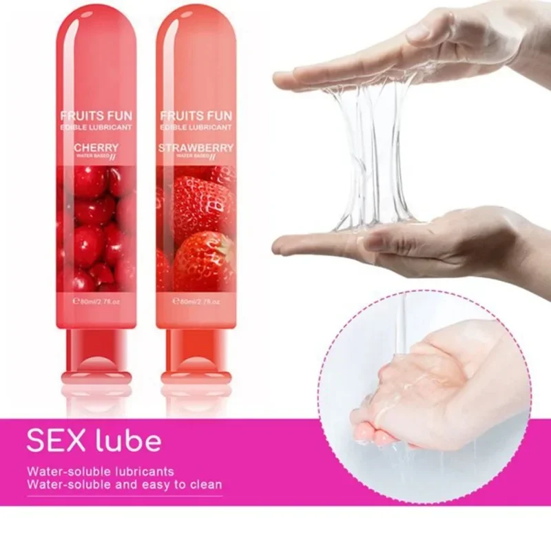 Pelumas dapat dimakan rasa stroberi 80ml, minyak pelumas silikon seks Oral vagina Anal, produk seks dewasa, Gel pijat tubuh