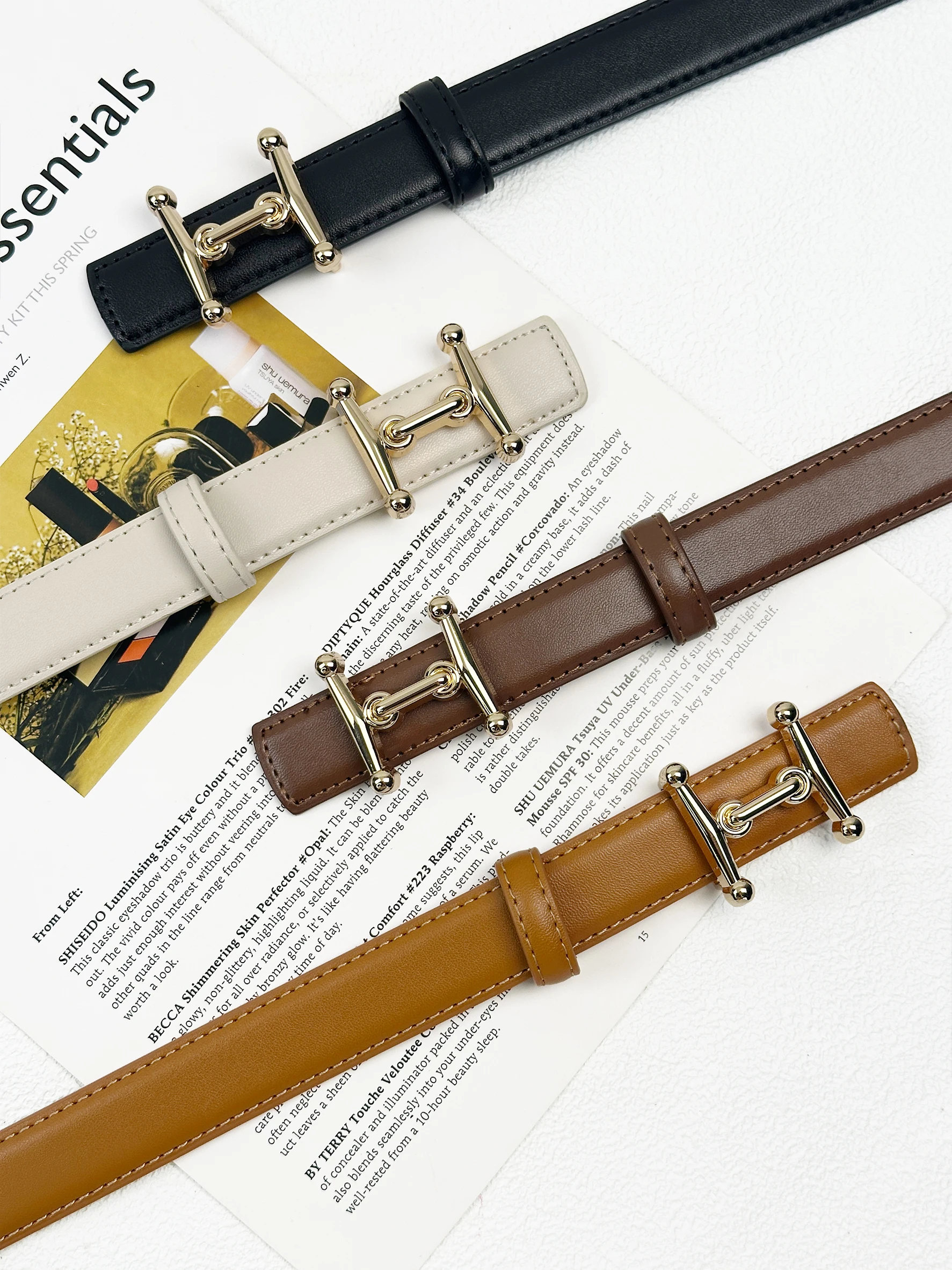 Women's Anchor Buckle Belt, 4 Colors Slim Adjustable Gold-Tone Waist Belt for Jeans Dresses Office Casual Wear