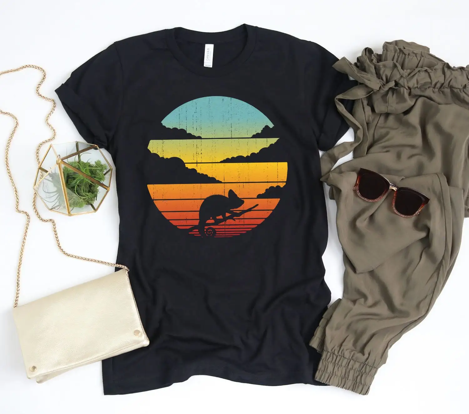

Chameleon Sunset Retro T Shirt s for Lover Design