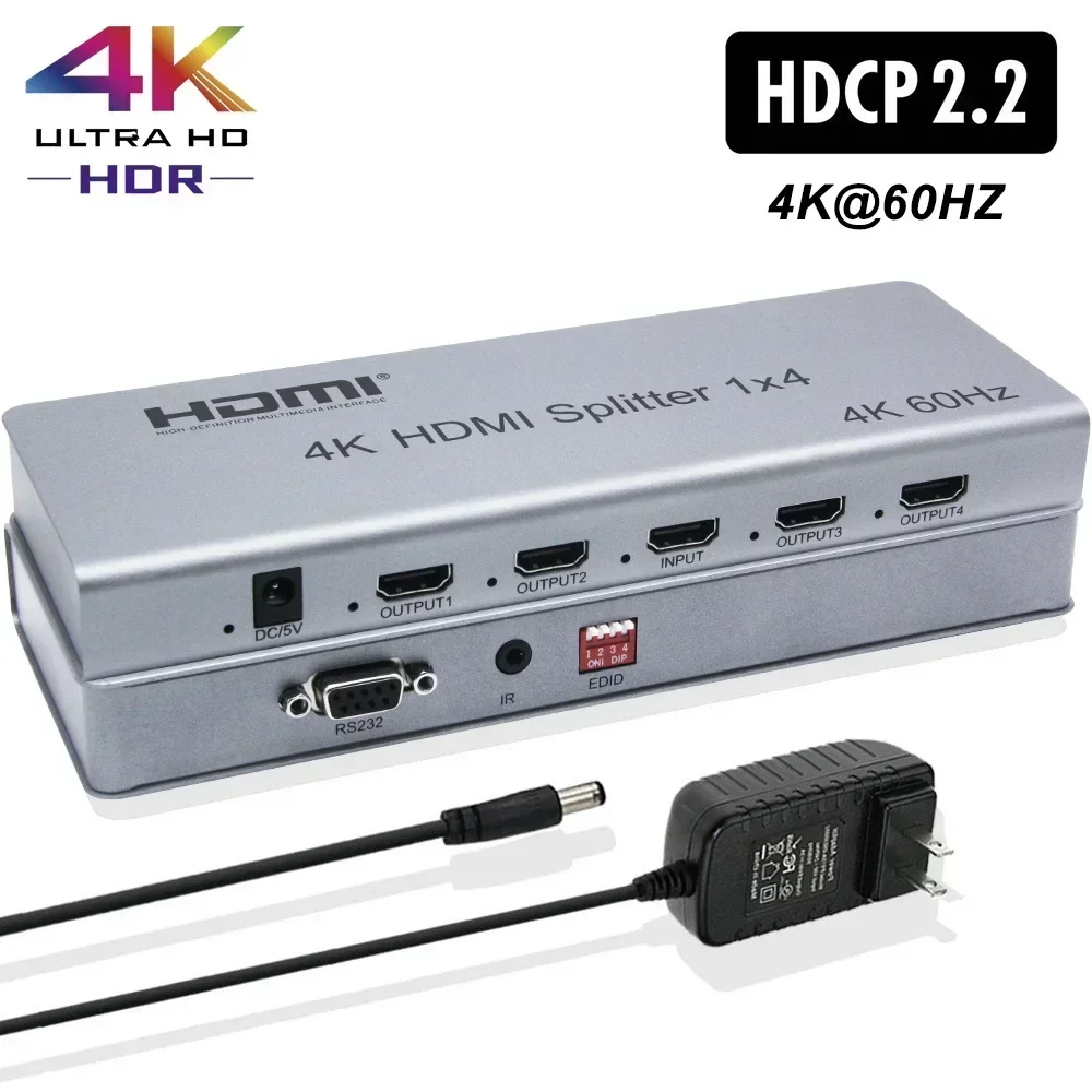 

Разветвитель HDMI2.0, HDCP2.2, 4K, 60 Гц, 1x4, 1 в 4 выхода, многоэкранный дисплей для Ps4, DVD, камеры, ноутбука, ПК, телевизора, монитора, проектора