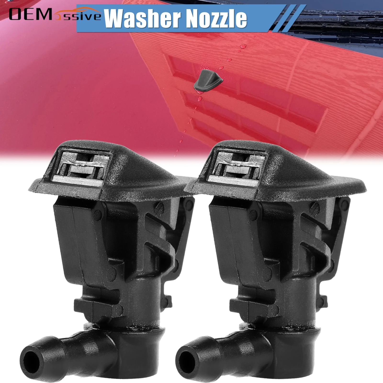 2x Windshield Windscreen Wiper Hood Washer Jet Nozzles Sprayer For Jeep Wrangler JK 2013 2014 2015 2016 2017 2018 OE#68164356AB