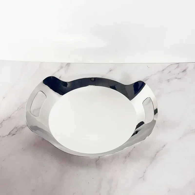 Stainless steel 304 round handle hotel tray western food plate light luxury household wine set dessert plate
