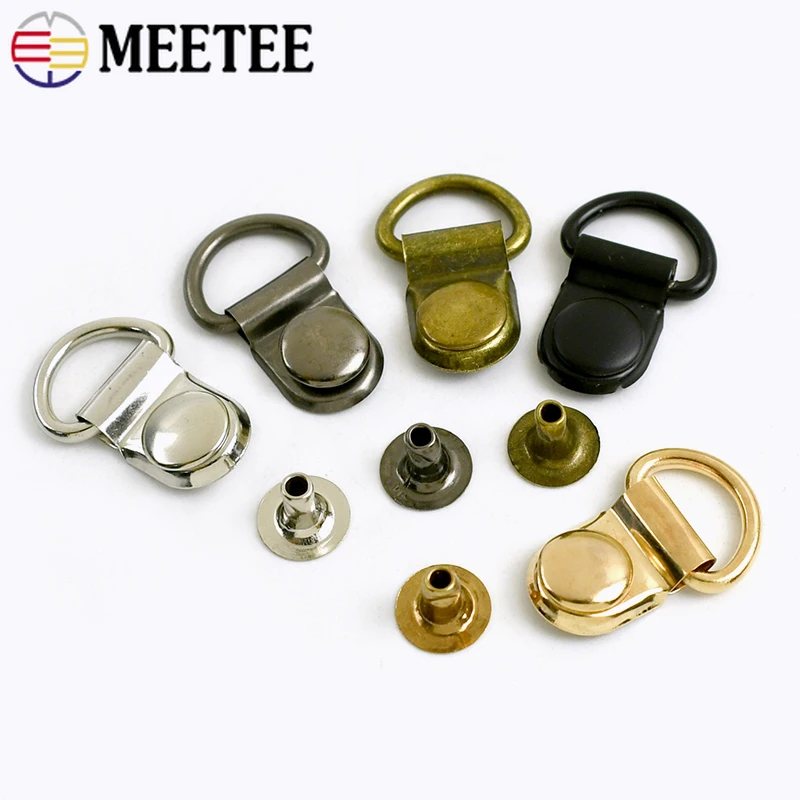 

50/100Sets 9*14mm D Ring Metal Side Clip Buckle for Bag Strap Hanger Clasp Shoelace Hooks Backpack Carabiner Installation Nail