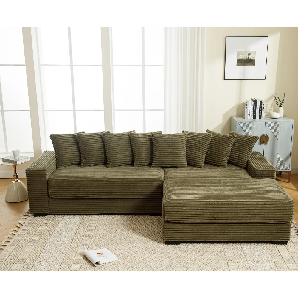 Oversized Couches, L Shaped Sofa, Corduroy Chaise Daybed with Armrests 8 Throw Pillows, Corner Sofa, Easy To Assemble