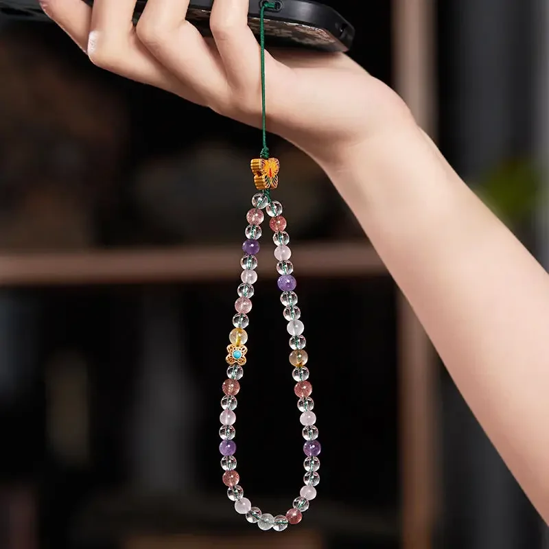 Duobao Color Crystal Mobile Phone Charm Original High Sense Wrist Strap Handmade Beaded Pendant Creative Ornament