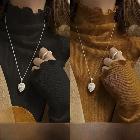 여성용 긴팔 하프 하이 칼라 티셔츠 따뜻한 이너웨어 학생용 골지 베이스 셔츠 우드 엣지 가을 겨울 패션 여성용 긴팔 하프 하이 칼라 티셔츠 따뜻한 이너웨어 학생용 골지 베이스 셔츠 우드 엣지 가을 겨울 패션