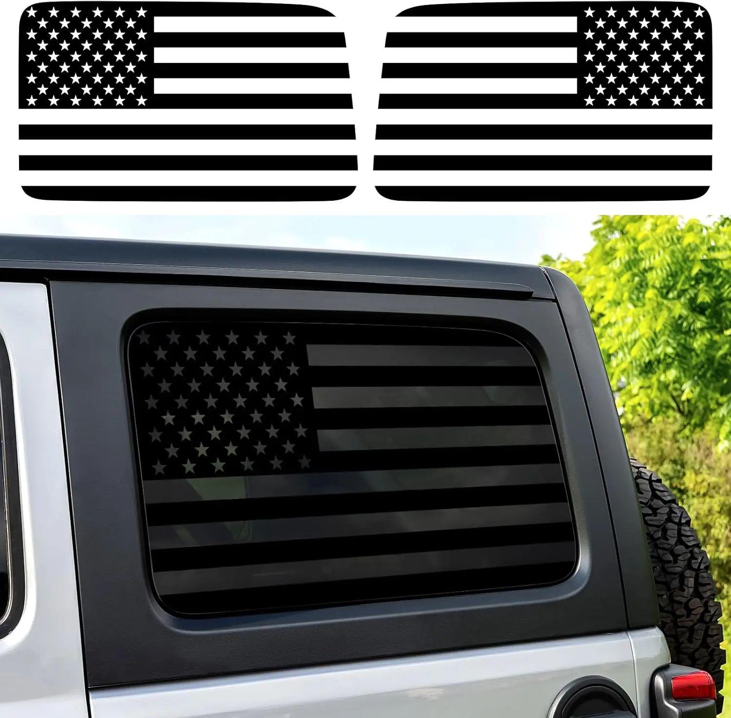

Rear Window American Flag Decal For Jeep Wrangler JK JKU 2011-2018 (4-Door Version), Precut Back Side Window Glass USA Flag Viny