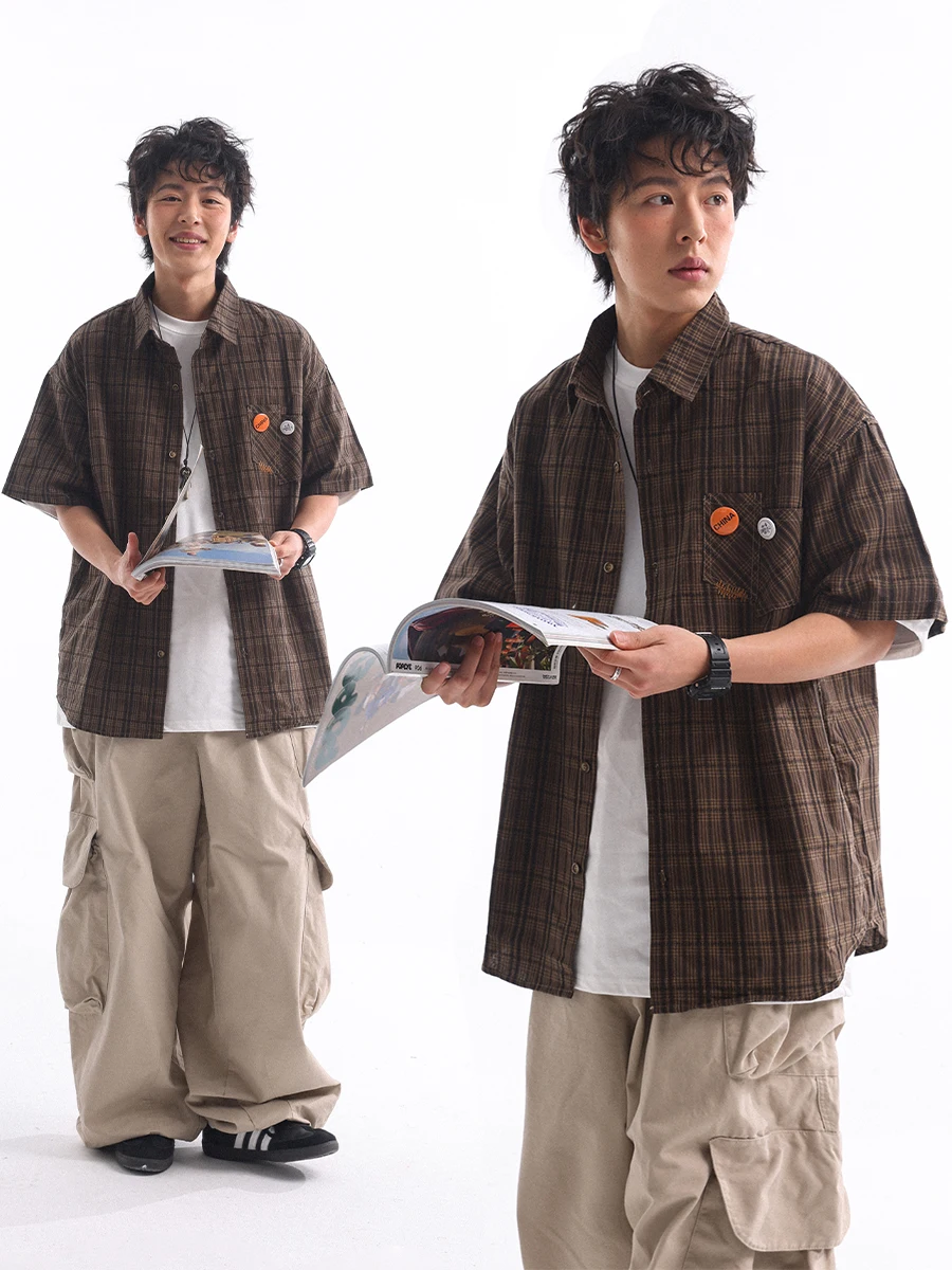 

Летние мужские и женские съемные ket Cheered ort Sve Loose Fit Work irt Retro Japanese Sle Youth Faion