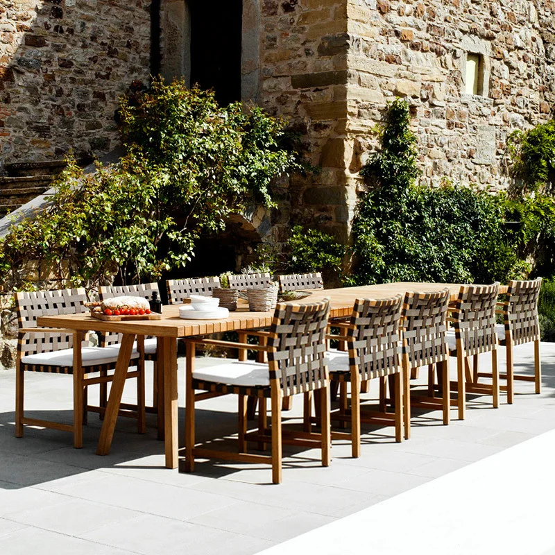 Outdoor Tables And Chairs Preservative Wood Balcony Courtyard Villa Garden Hotel Open-air Rattan Chair Solid Wood Furniture Nord