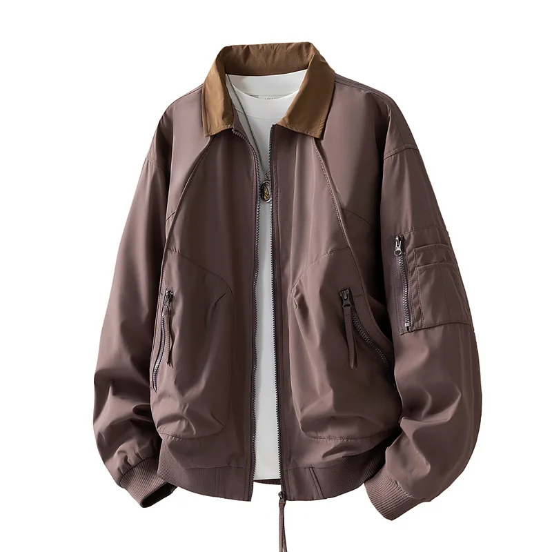 

Man Cargo Jacket Spring Fashion Contrast Color Turn Down Collar Male Coat Long Sleeve Pocket Outdoor Casual Men Outerwear