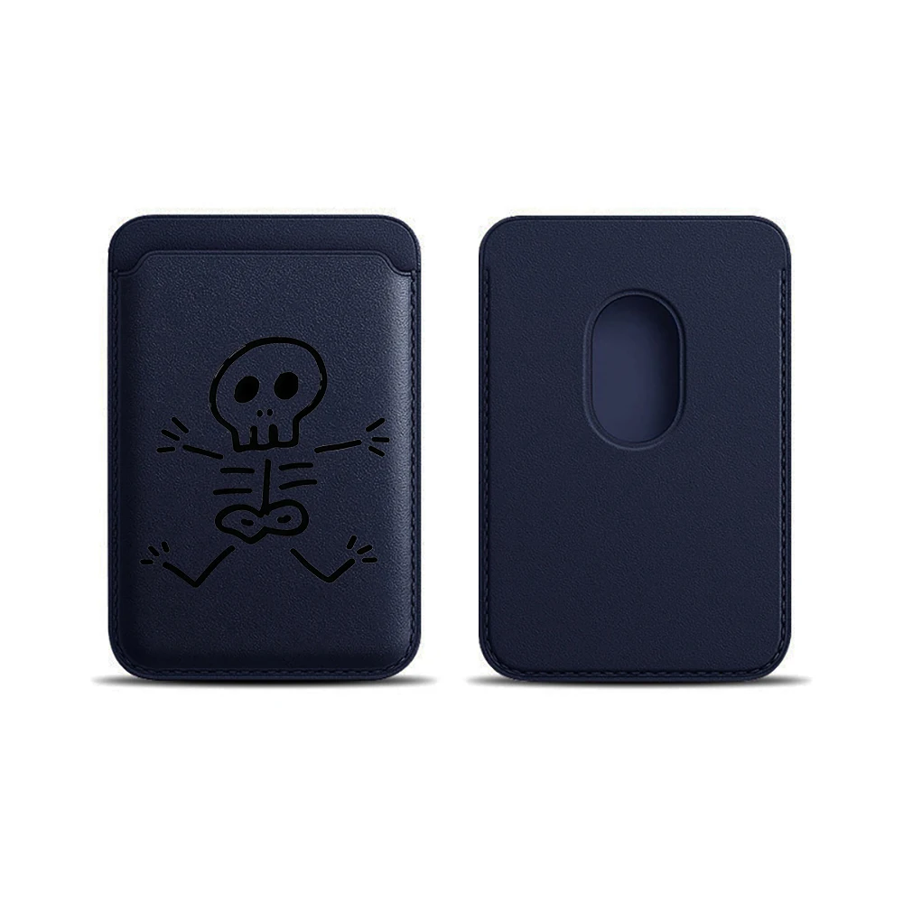 Künstlerische Totenkopf-Leder-Kartenhülle für Magnetische Hüllen, Geeignet für alle iPhones, für Magsafe-Karten-Handytasche – Detail 15