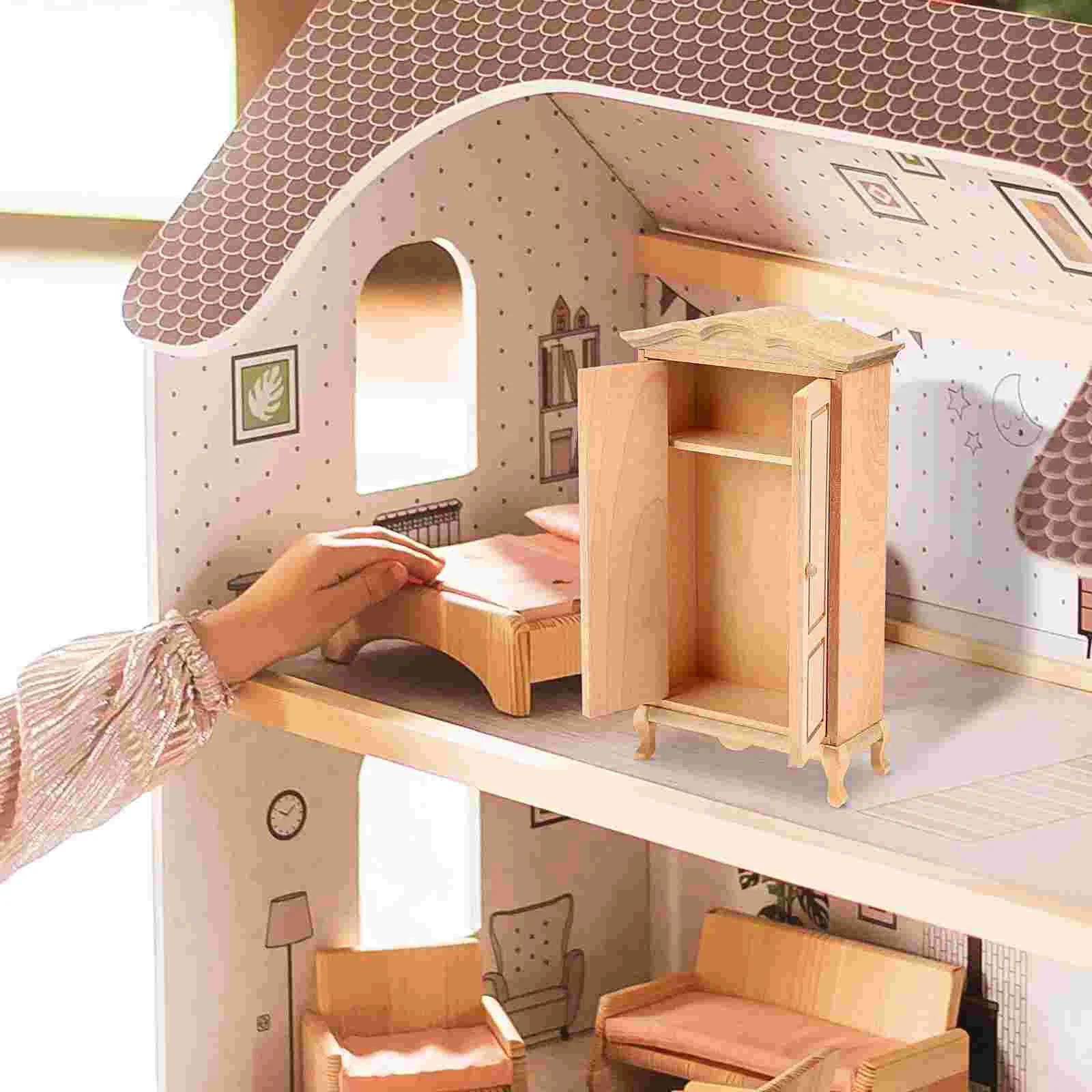 Wardrobe Model Toy Miniature House Tiny Cabinet for Furniture Wooden Decor Accessories