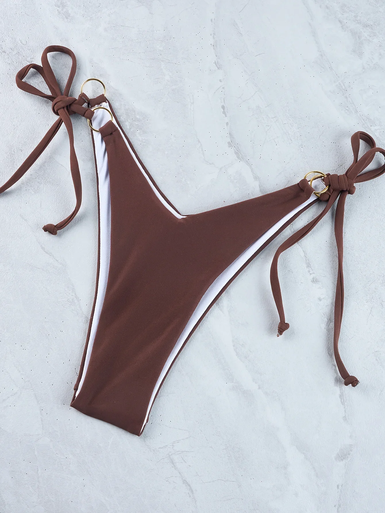 Sexy Micro Bikini 2025 Woman Swimsuit Brown Bandeau Ring Swimwear Women String Thong Bikinis Set Female Bathing Suit Beach Wear