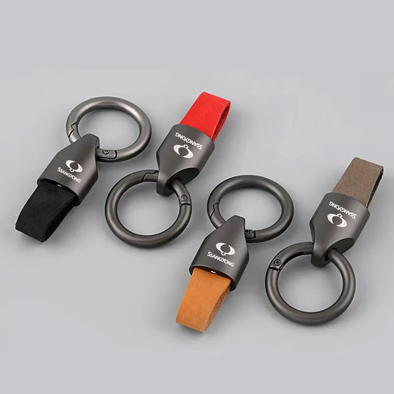 New Cowhide Leather Car Keychain Key Rings Keyring for SsangYong Kyron Stavic Rexton Sports Tivoli Musso Car accessories