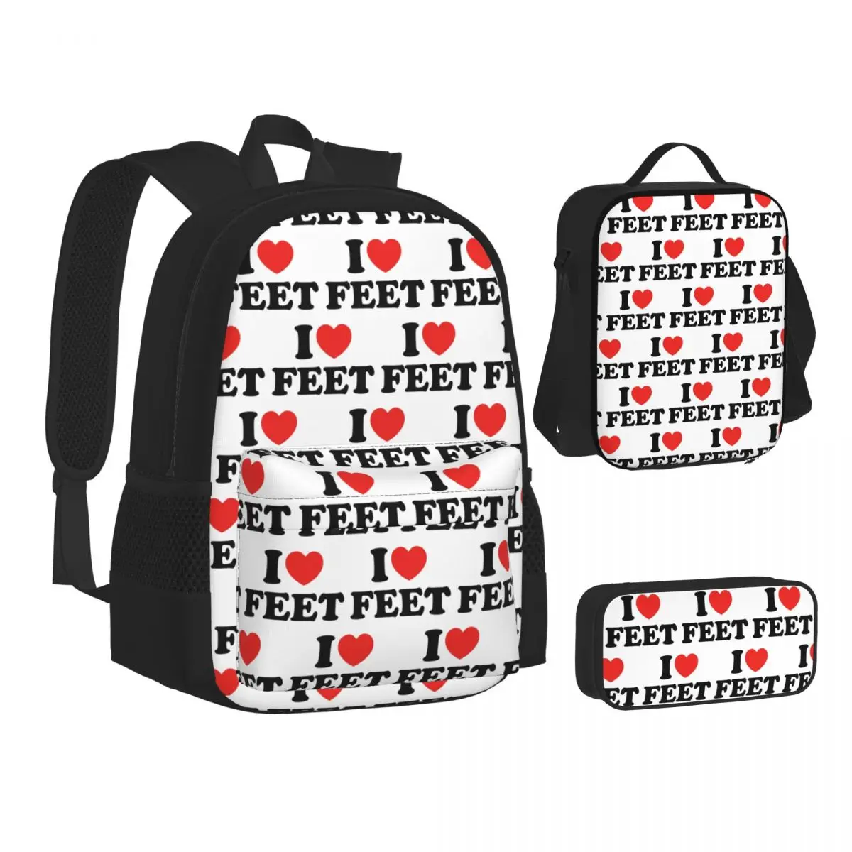 

I Love Feet Backpacks Students Bookbag School Bags Kids Rucksack Lunch Bag Pen Bag Three-Piece Set