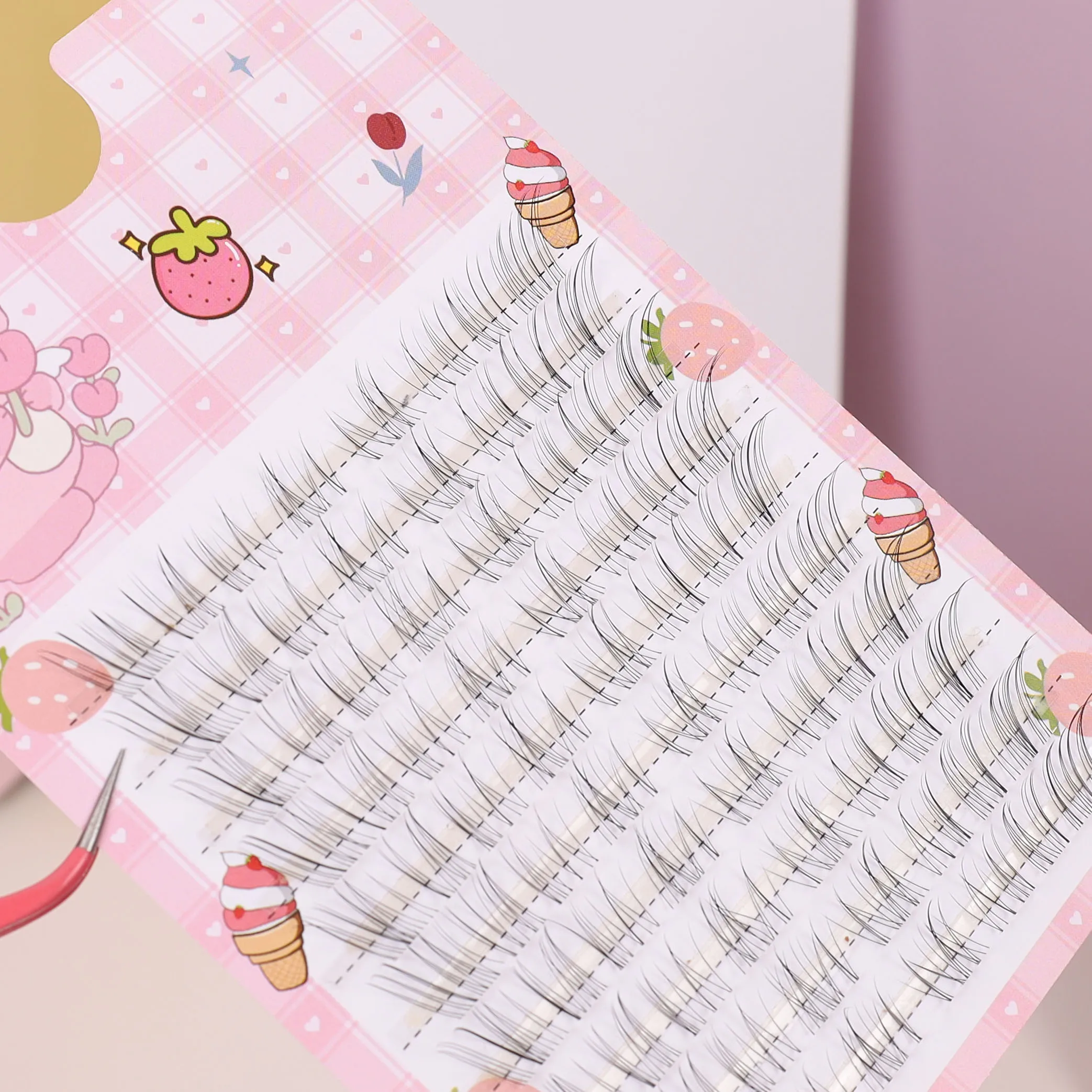 10줄의 투명하고 투명한 대각선 플라잉 폭스 인조 속눈썹 클러스터, 단일 클러스터 DIY C 컬 길이 10mm-14mm