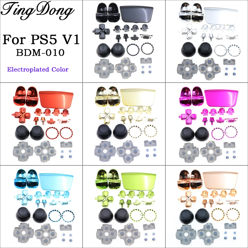 1Set L1R1 L2R2 Tigger-Tasten D-Pad Share Galvanisierte Spielknöpfe Kit + Leitfähige Gummipads für PS5 V1 1.0 BDM-010 Controller