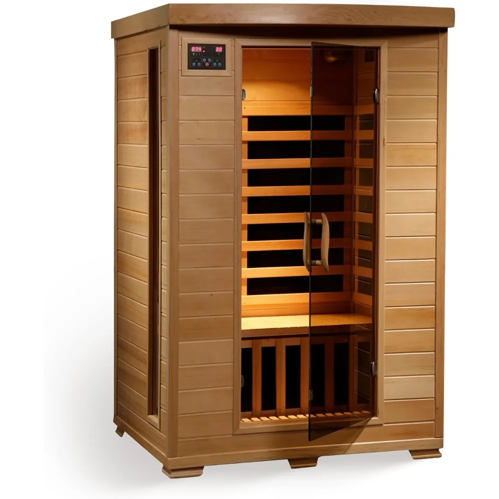 

Инфракрасная сауна Radiant Saunas на 2 человека Hemlock с 6 карбоновыми обогревателями, освещением для хроматерапии, ионизатором кислорода