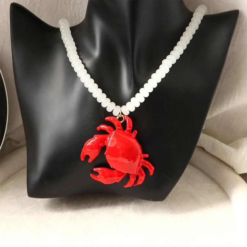 New Beaded Pendant Crab Necklace Earrings Childishness Design Enamel Crab Handmade Necklace Boho Style Boho Jewelry Set