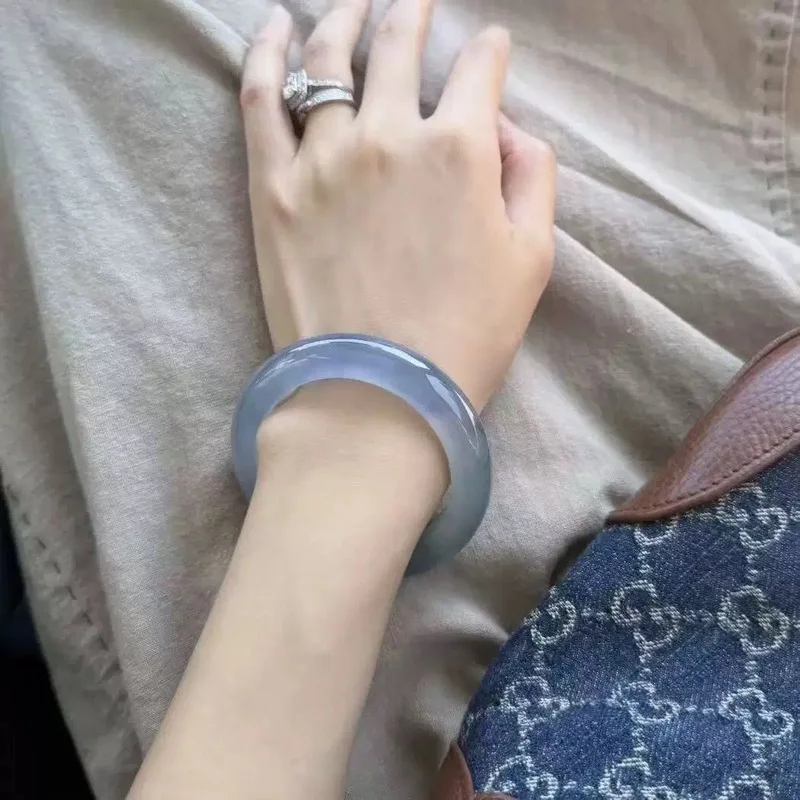Myanmar High Ice Grade Purple-Blue with Green Inclusions Full-Circle Bracelet Jadeite Bangle