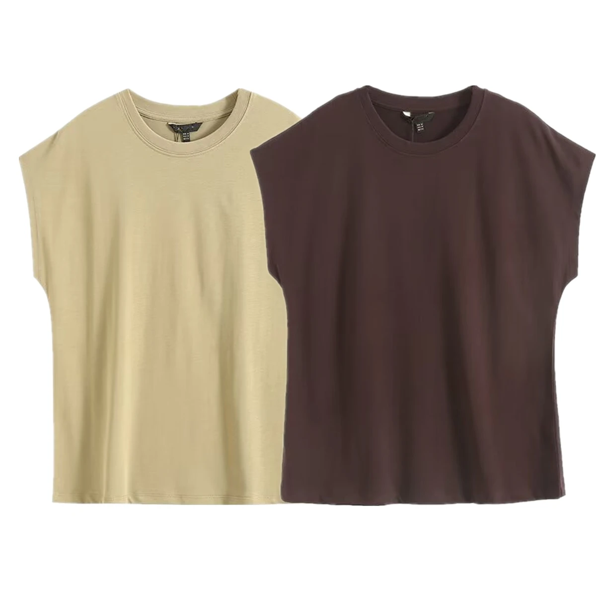 

Jenny&Dave Cotton Round Neck Drop Shoulder Summer T-shirt Women Nordic Minimalist Solid Color Basic Short Sleeved T-shirt