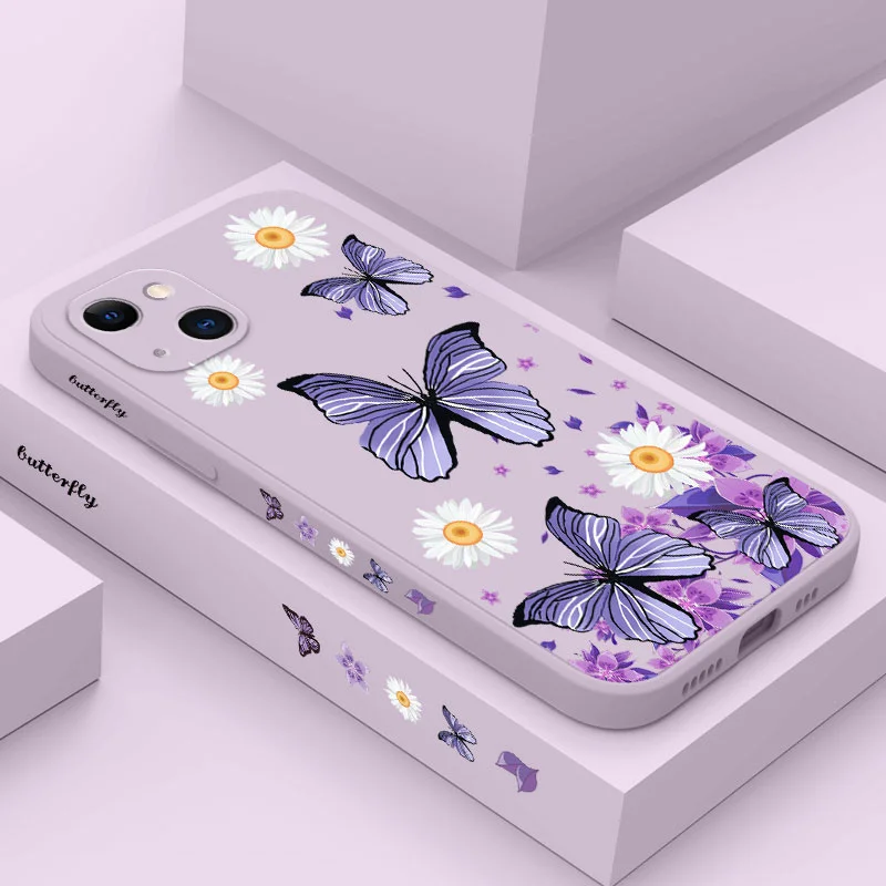 Purple Butterflies Phone Case For iPhone 16 15 14 13 12 11 Pro Max Mini X XR XS MAX Cover