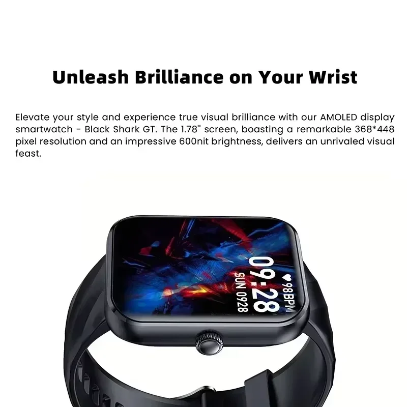 Global Version Black Shark GT SmartWatch 1.78 AMOLED Screen 10 Days Battery Life BT Calling Health Monitoring 100+ Sport Modes