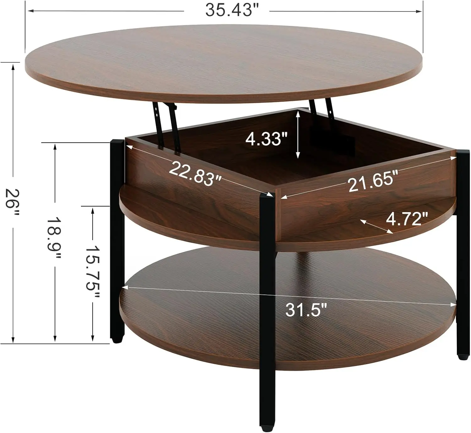 Table with Storage and Hidden Compartment, 2 Tier Large Farmhouse Coffee Table Round Dining Table, Espresso