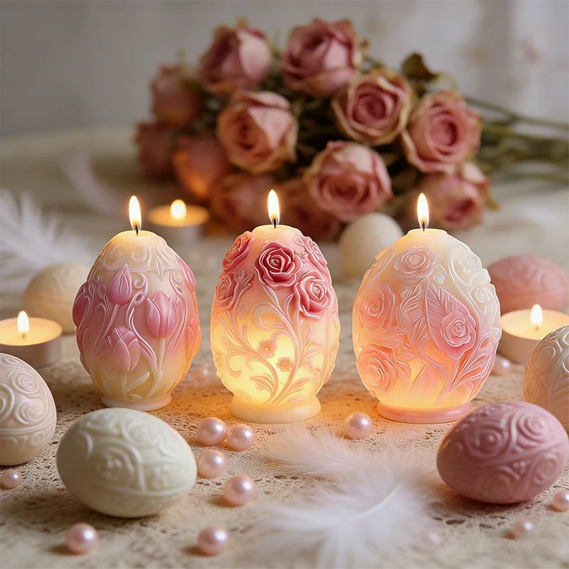 Easter Egg Candle Silicone Mold Rose Tulip Floral Egg Aromatherapy Candle Resin Plaster Mould for Romantic Party Home Decor Gift