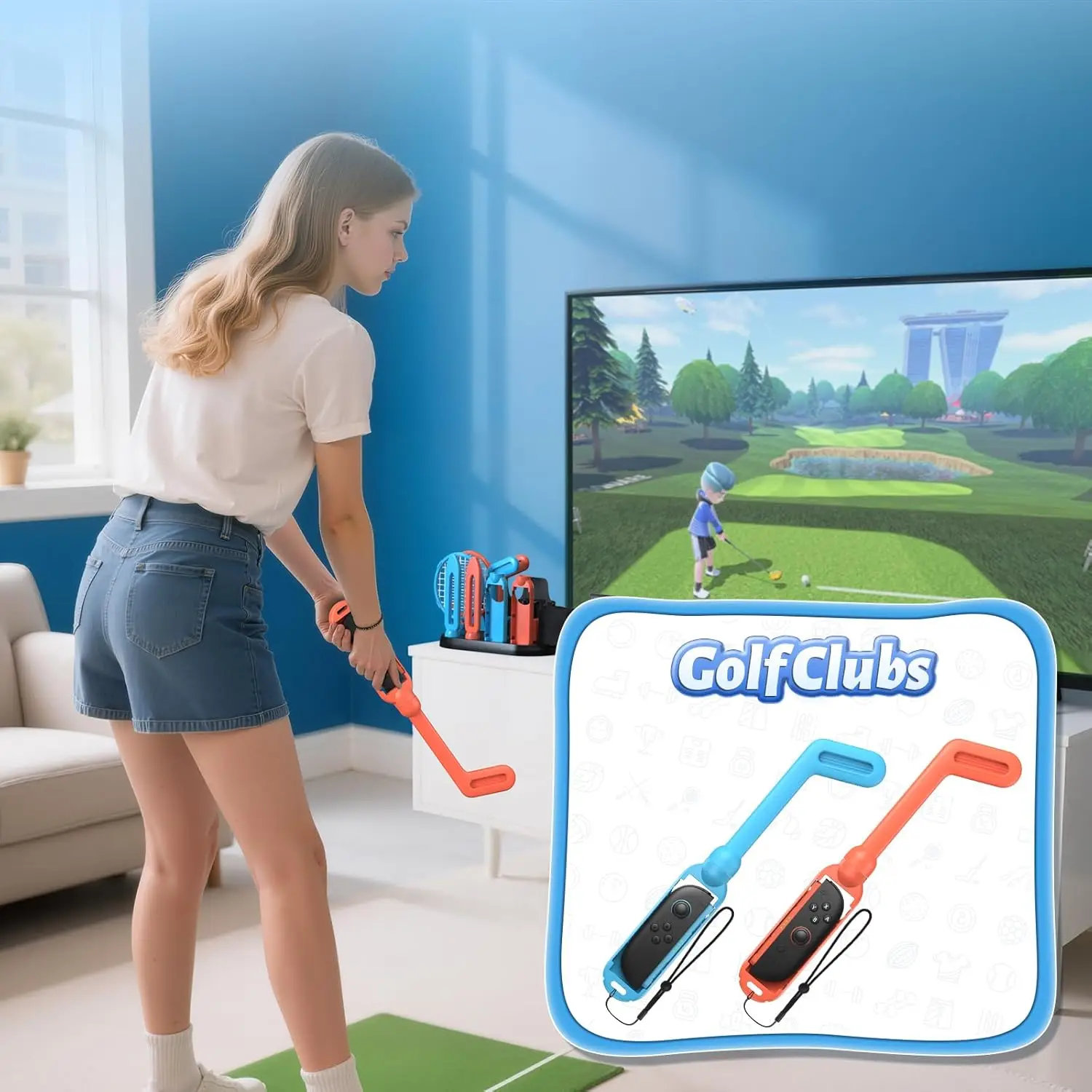 19 in 1 All In One Switch 2 Sports Accessories Bundle for Switch2 Game Kit Golf Club Tennis Racket Wrist Strap Travel Bag Case