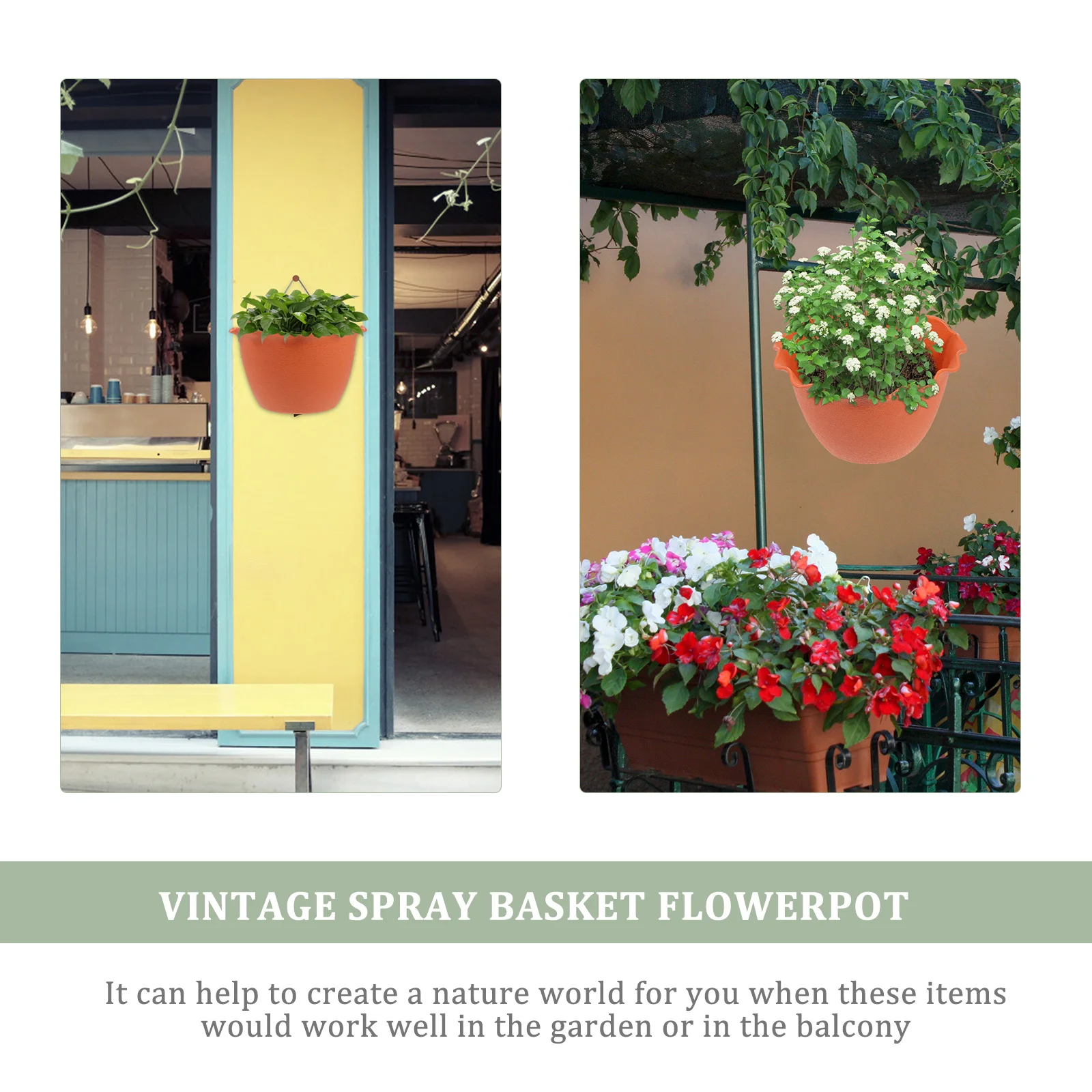 

1pc Retro Painted Hanging Flower Pot Premium Durable Outdoor Indoor Balcony Garden Wall Railing Planting Container For