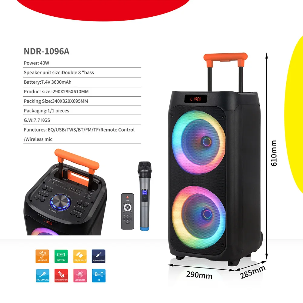 Potenza di picco 6000W potente scatola con braccio con timone da esterno 8 pollici Big Horn Partybox Karaoke pesante con altoparlanti Bluetooth con