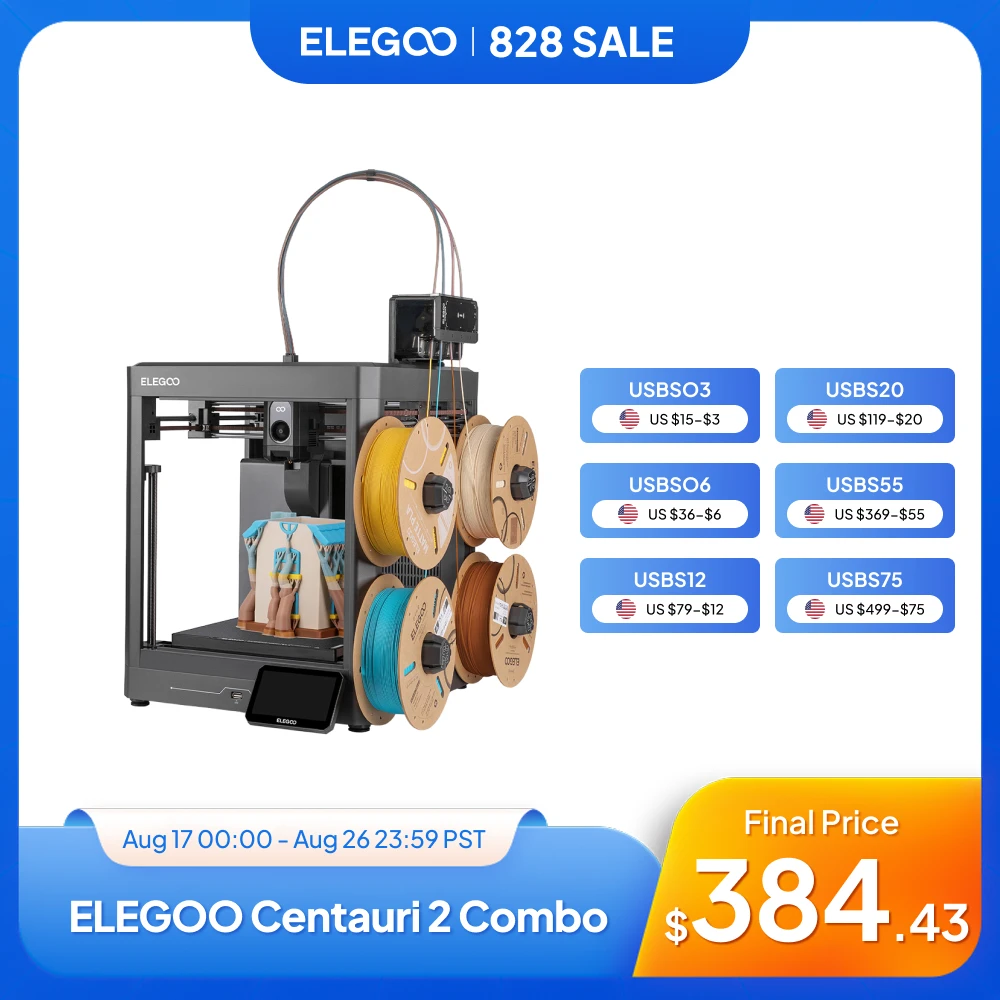 ELEGOO Centauri 2 Combo 3D Printer FDM 4-Color Printing Speed 500mm/s² with CANVAS  Low Noise Nozzle 350℃ 256x256x256mm
