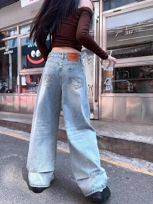 아메리칸 슬레 레트로 나이프 진 여성용 로우 웨이스트 루즈 스트레이트 레그 플로어 렝스 사이스 팬츠 캐주얼 하이 웨이스트 팬츠