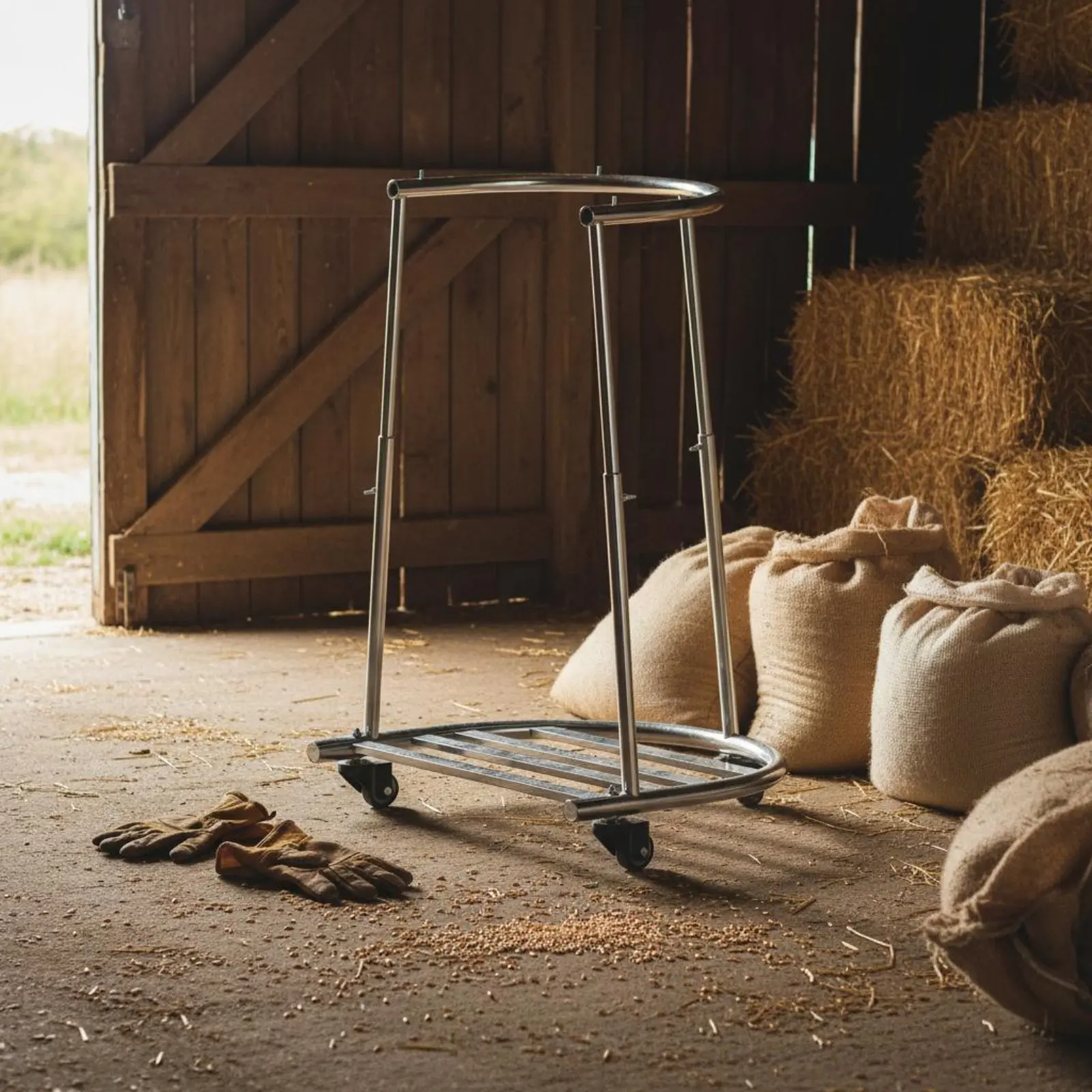 Grain Bag Filling Frame Weighty-Duty Bag Support Tool Portable Bagging Rack Sturdy Agricultural Equipment Universal Wheels