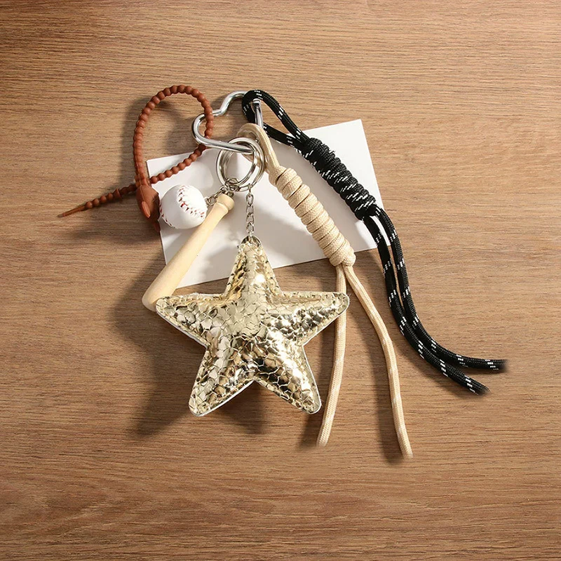 New Leather Star Bag Pendant Premium Star Puppy Braid Rope Pendant Creative Print Versatile Keychain Pendant