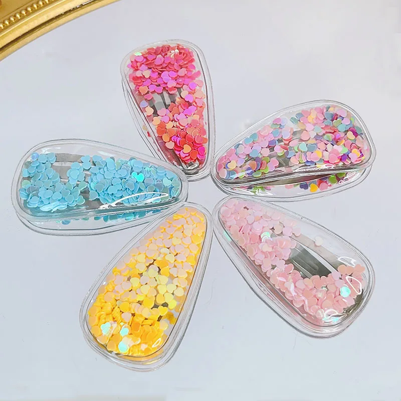 20Pcs/Lot Children Hair Accessories DIY Transparent Shaped Inflatable Sequin Water Drop Hair Clip Girls Head Decoration Material