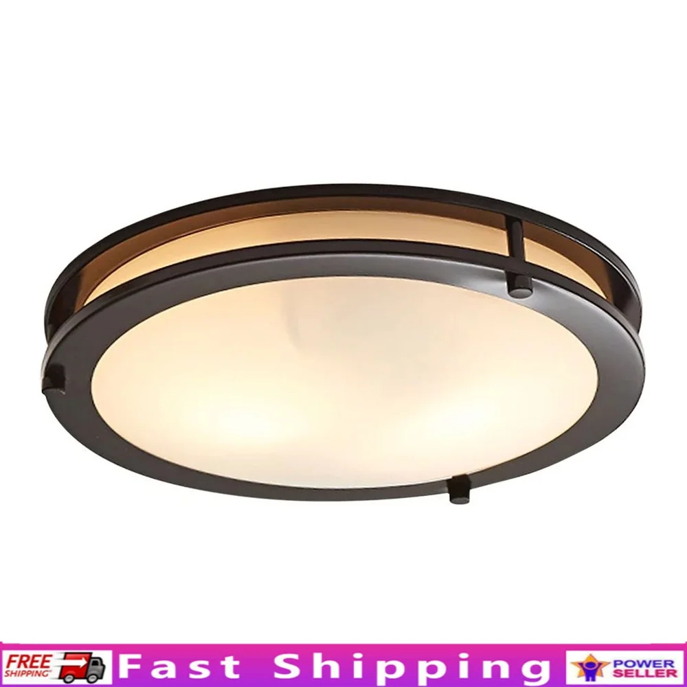 

Classic 12in Bronze Flush Mount Ceiling Light Frosted Glass Indoor Lighting Fixture E26 Base Hardwired Damp Rated Hallway Foyer