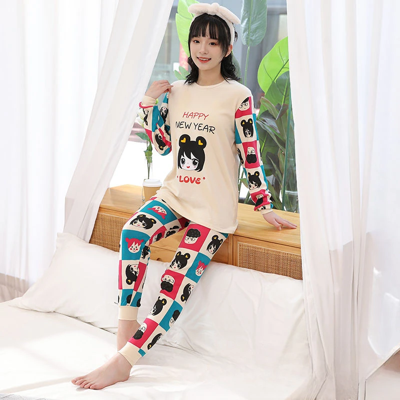 Female Pure Cotton Set Thin Mid-sized Child Girl Cotton Sweater Maiden Pupil Thermal Underwear Pajamas Comfort  Long Underwear