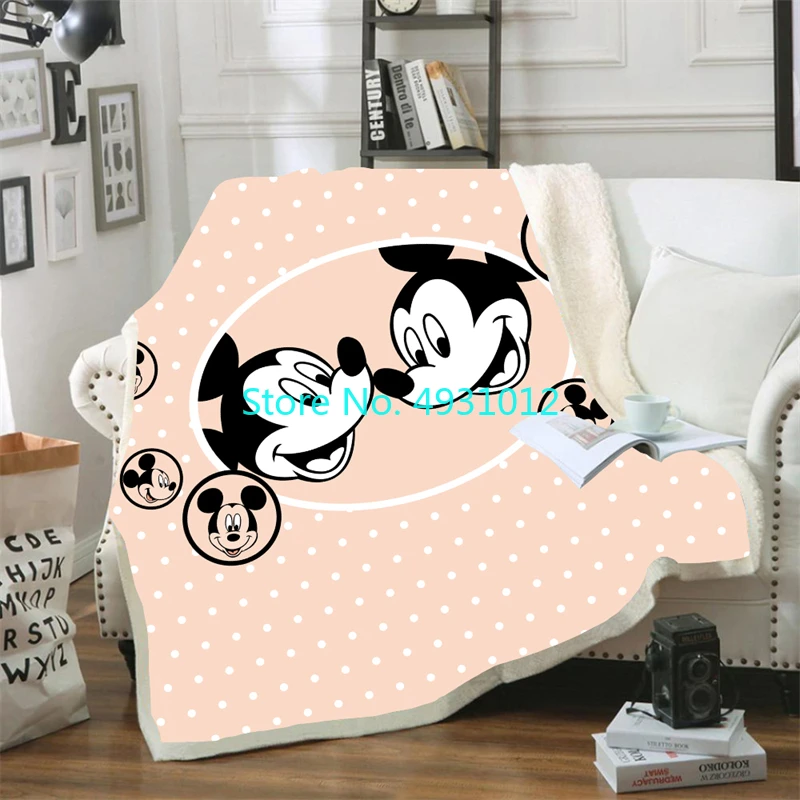Selimut Hangat Bermotif Mickey Mouse Minnie Mouse 70x100cm Selimut Sherpa Domba Flanel 3D Lembut Hadiah Bayi Anak-anak untuk Sofa Kamar Tidur