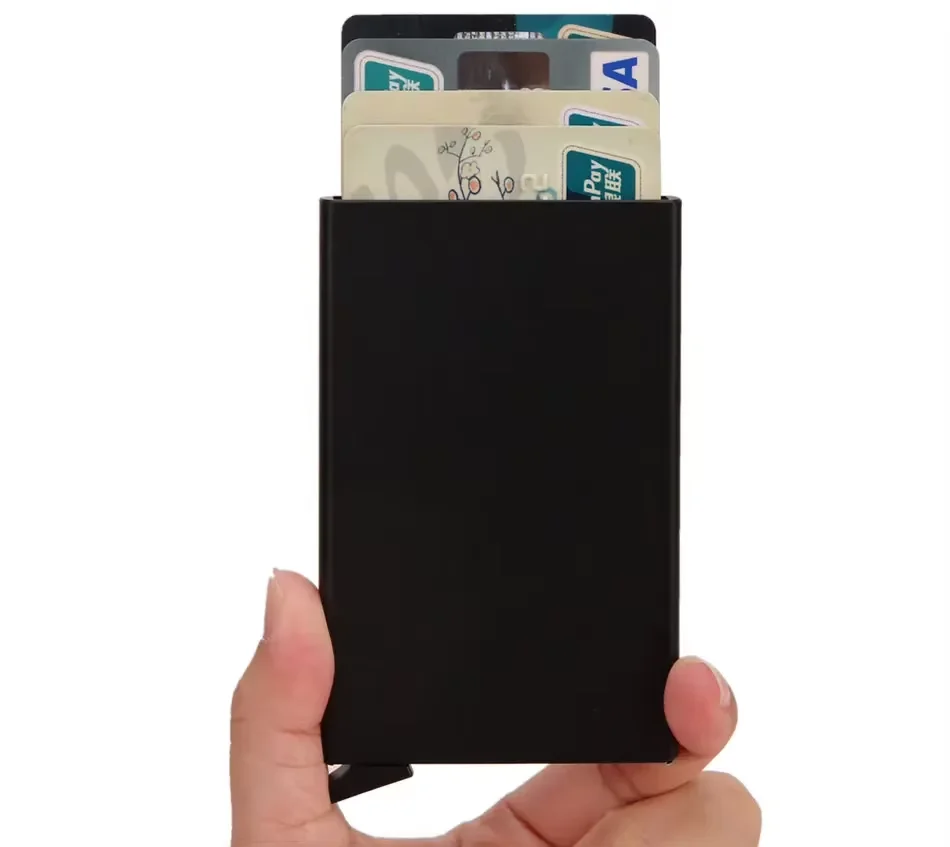 Auto Pop‑up Aluminum Card Holder RFID Blocking Anti‑theft Credit Card Wallet Ultra Thin Metal ID Card Case for Men Women