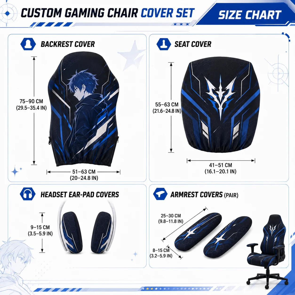 1 PC Custom Gaming Chair Cover Set Personalized Design Computer Chair Slipcover Stretch Office Seat Protector Dustproof Washable