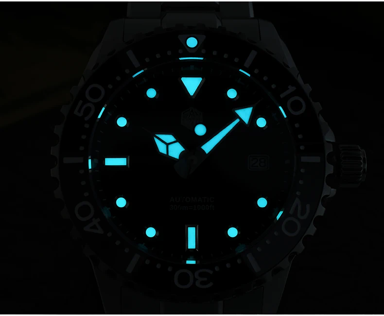 San Martin Men Automatic Watch 40mm Mechanical Wristwatch Diver 30Bar Waterproof Luminous Sapphire Mirror YN55 Ceramic Bezel view 6