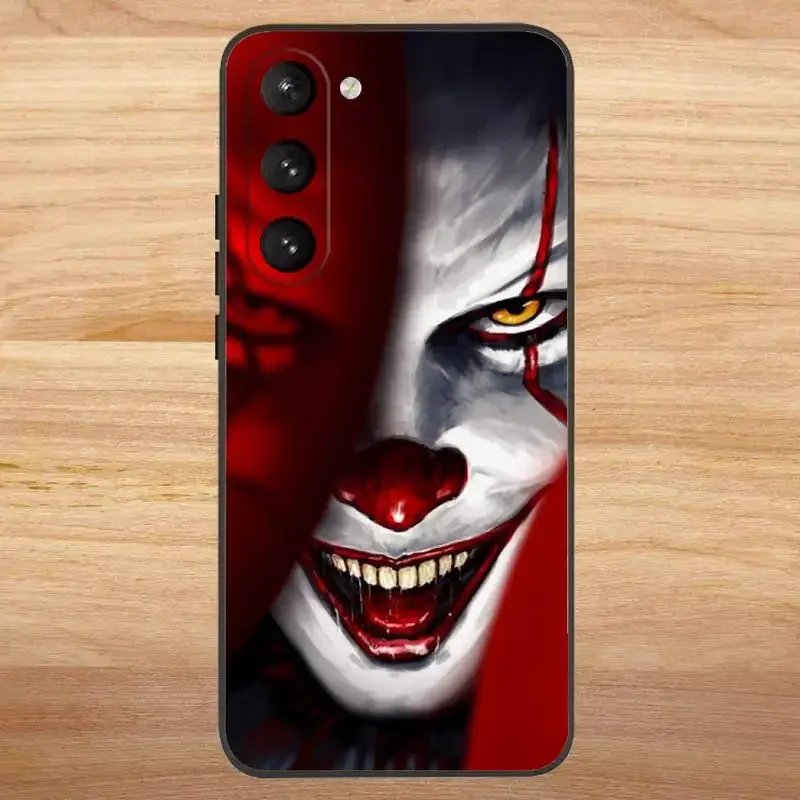 Horror Pennywise Clown Phone Case For Samsung S23,23,22,30,21,10,9,Note20 Ultra,Lite,Ultra,5G,Plus,FE,Black Soft Case